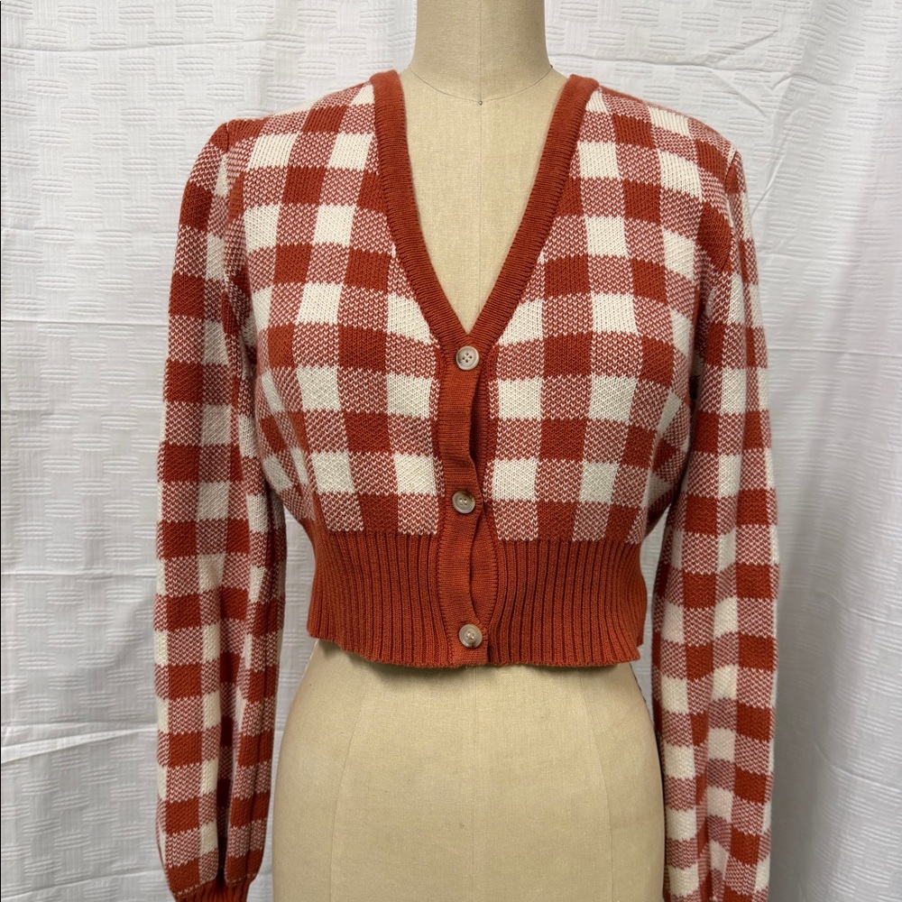 Crop button up checkered seester